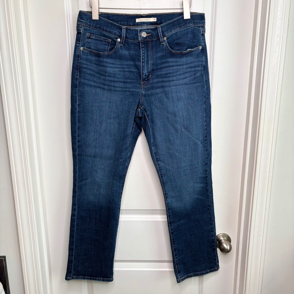Levis Classic Straight Jeans Womens 10S W30 L28 Dark Wash Blue Stretch 392500030